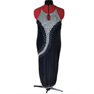 Cheongsam Qipao maxi beaded sleeveless keyhole side slit velvet gown, size 5XL